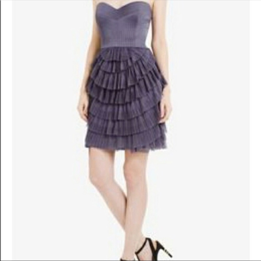 BCBG SAS Purple Pleated Ruffle Cocktail Dress
